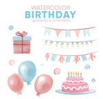 8款水彩绘生日派对元素设计