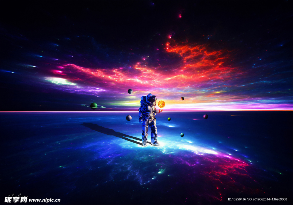 微观宇宙宇航员星球彩色背景
