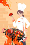 美食烧烤BBQ肉类食物厨师海报