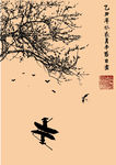 AI矢量水墨小舟梅花剪影非线稿