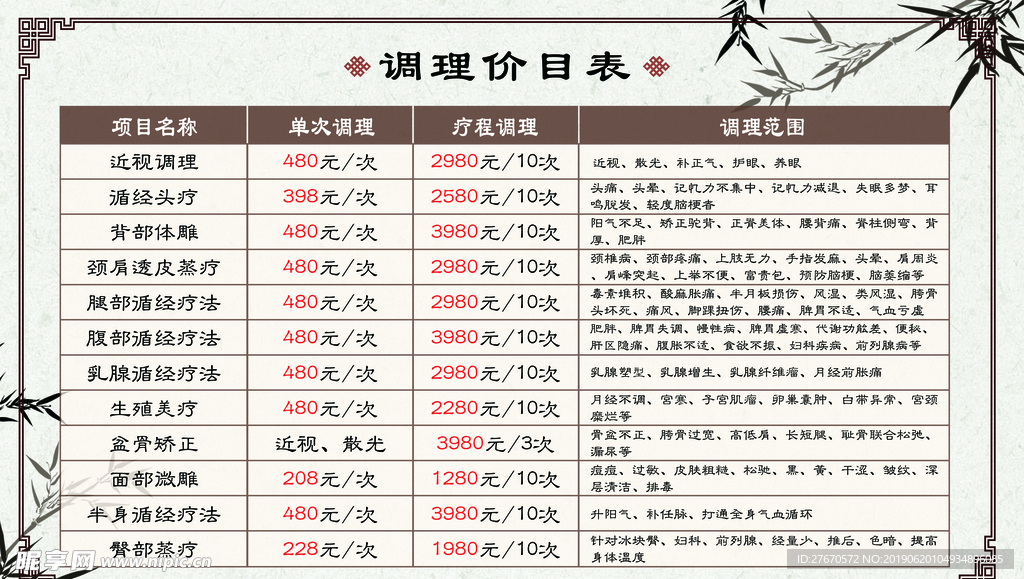 价格表