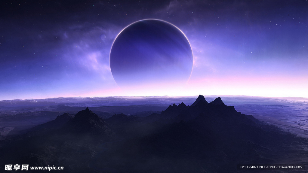 紫色大气梦幻星球山峰背景