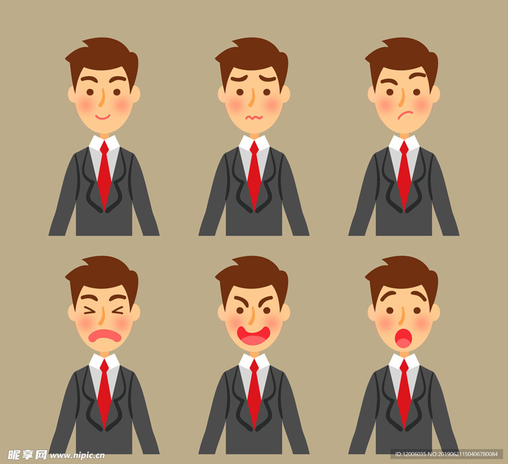 6款创意商务男子表情半身像