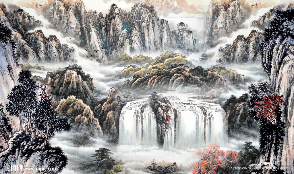 国画山水背景墙