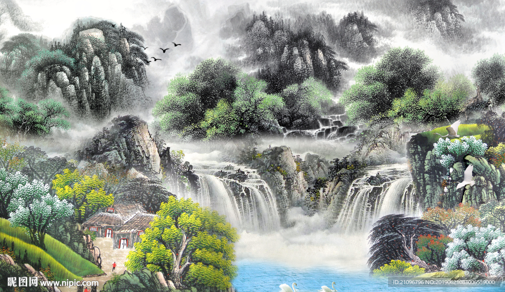国画山水背景墙