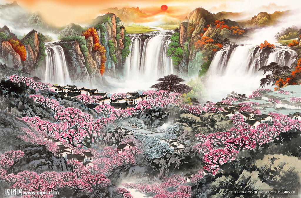 山水国画背景墙
