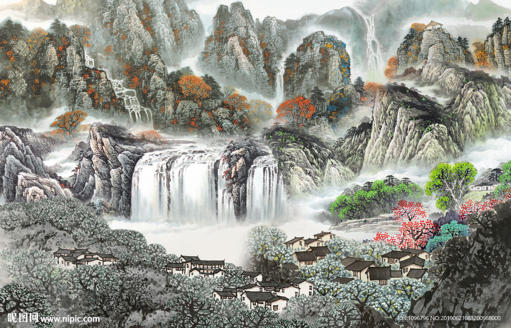 山水国画背景墙