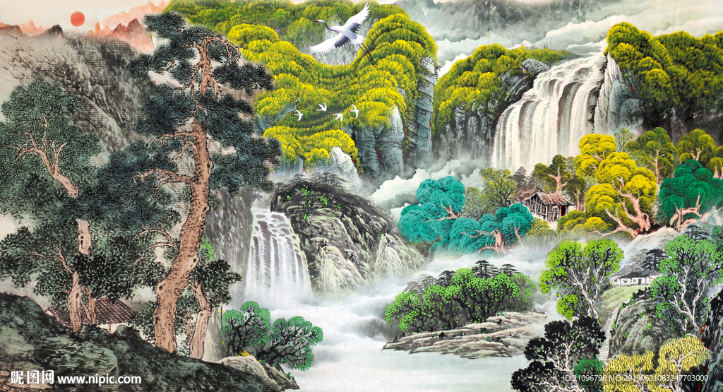 国画山水背景墙