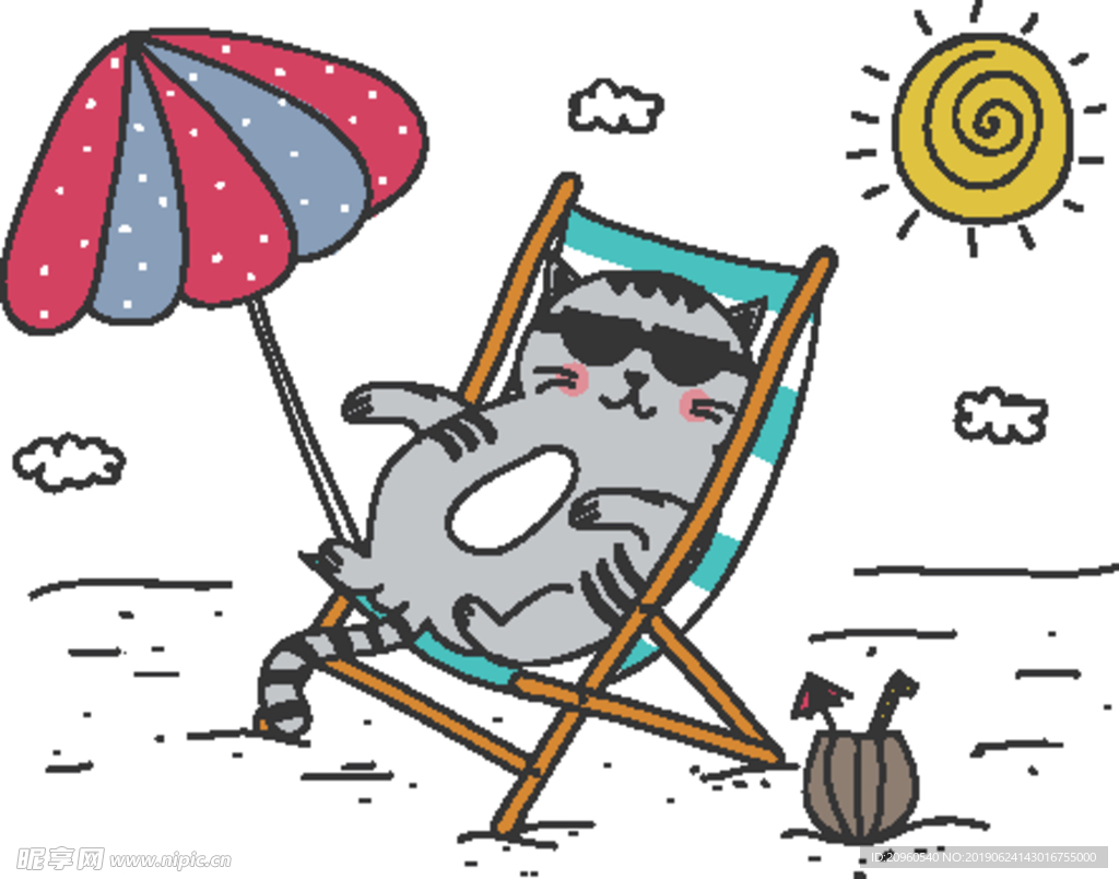 猫咪度假遮阳伞