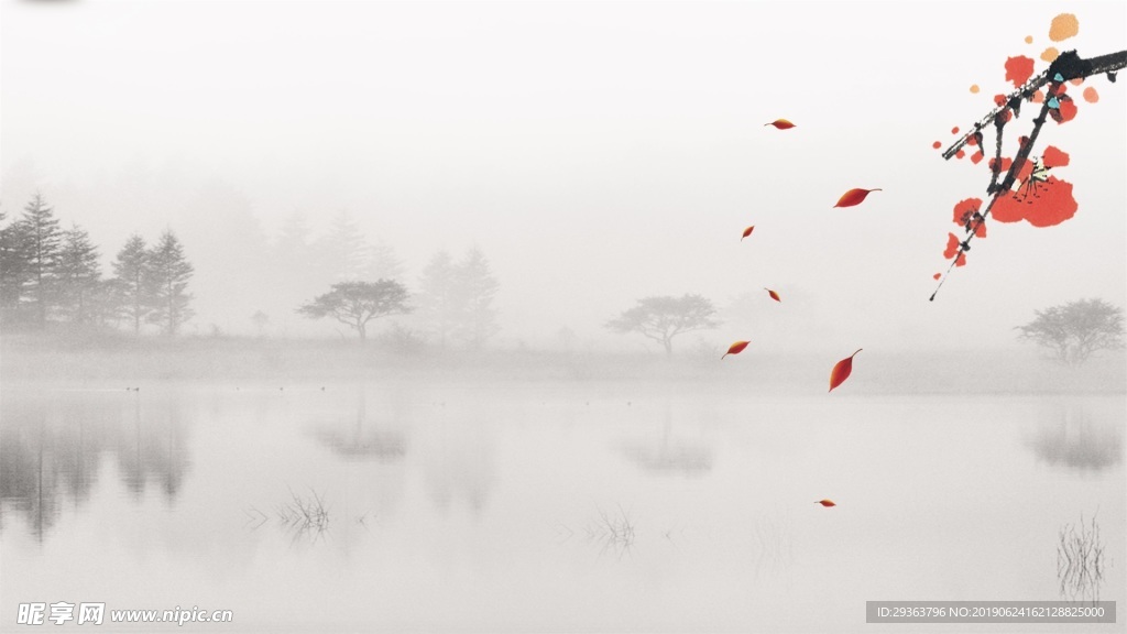 中国风水墨红梅背景图