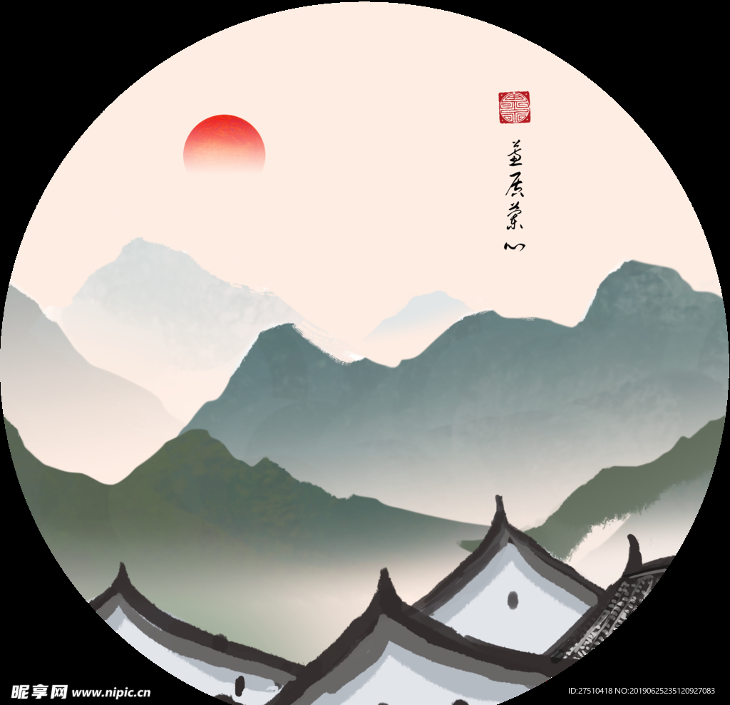 中国风古典建筑装饰画