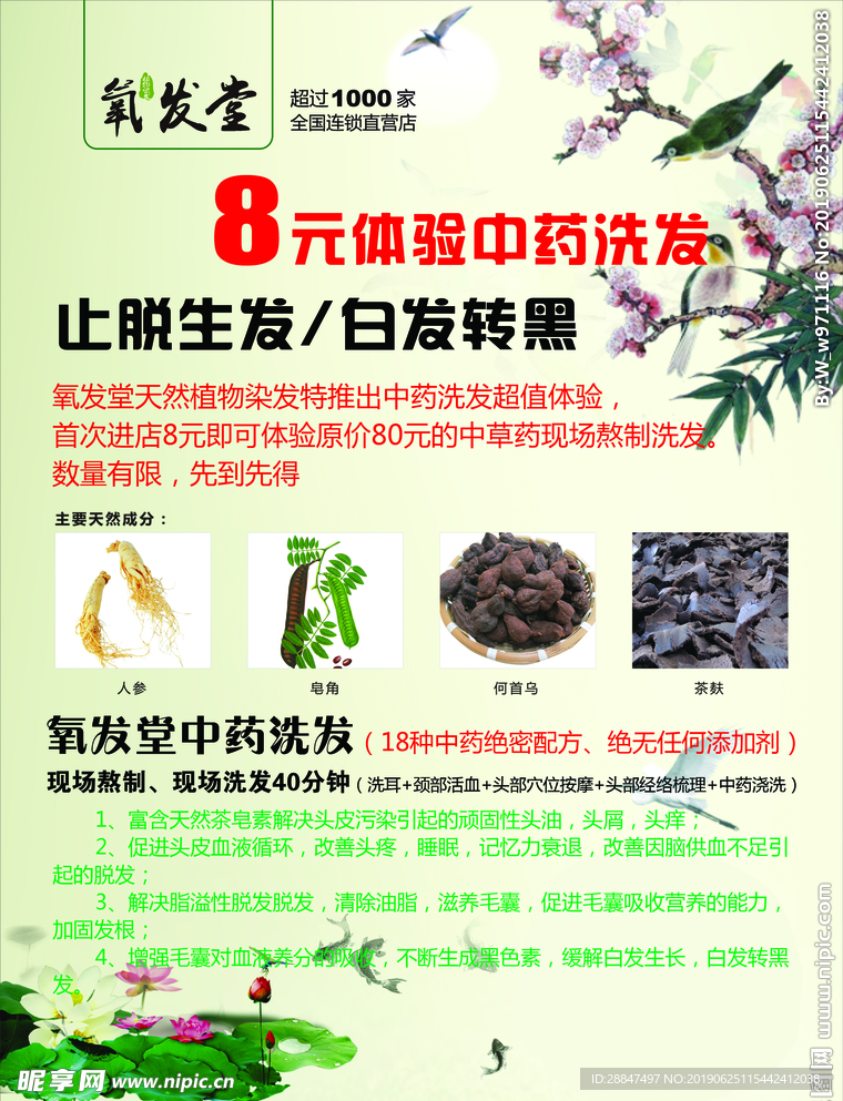 氧发堂传单体验染发春季绿色海报