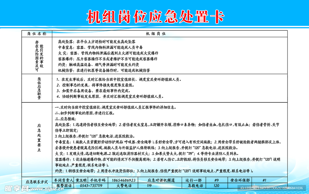 机组岗位安全应急处置卡