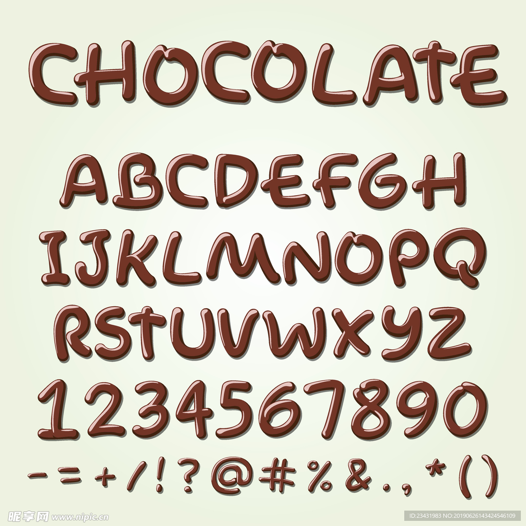 50款创意巧克力字母与数字矢量