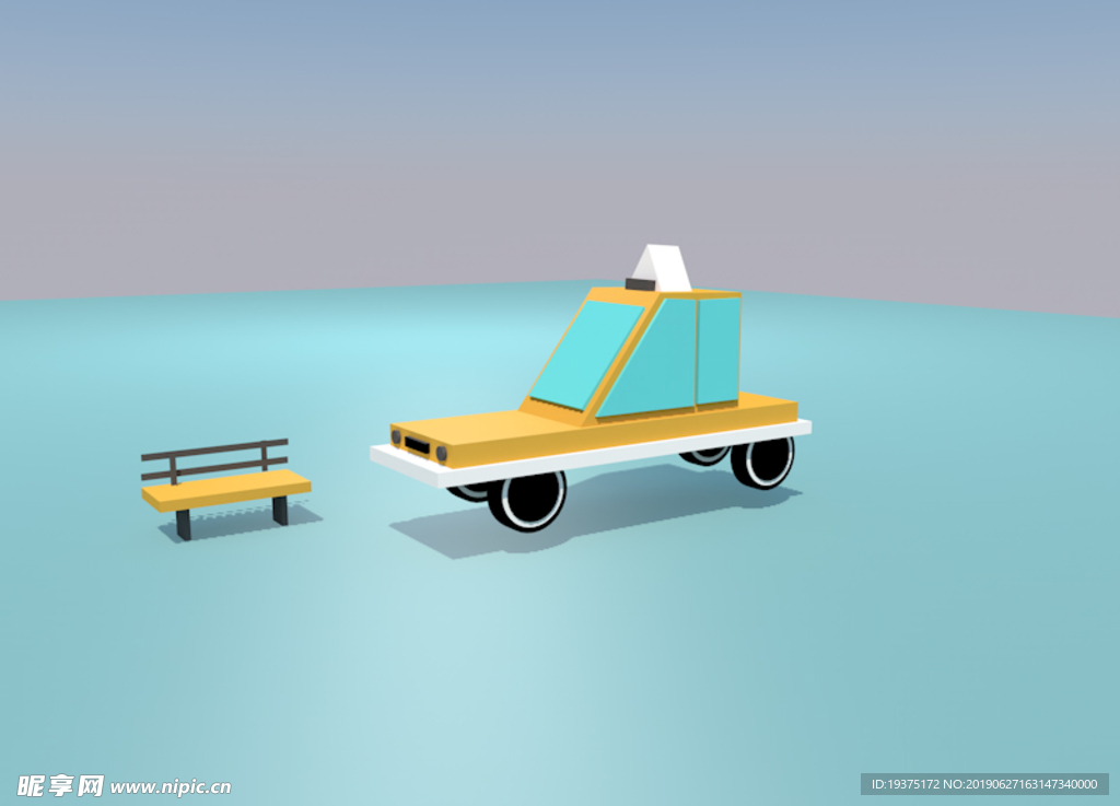 C4D小汽车长椅3D效果图素材