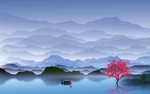 简约山水中式电视背景墙