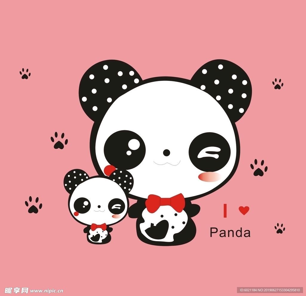 卡通熊猫 粉色底 logo设计