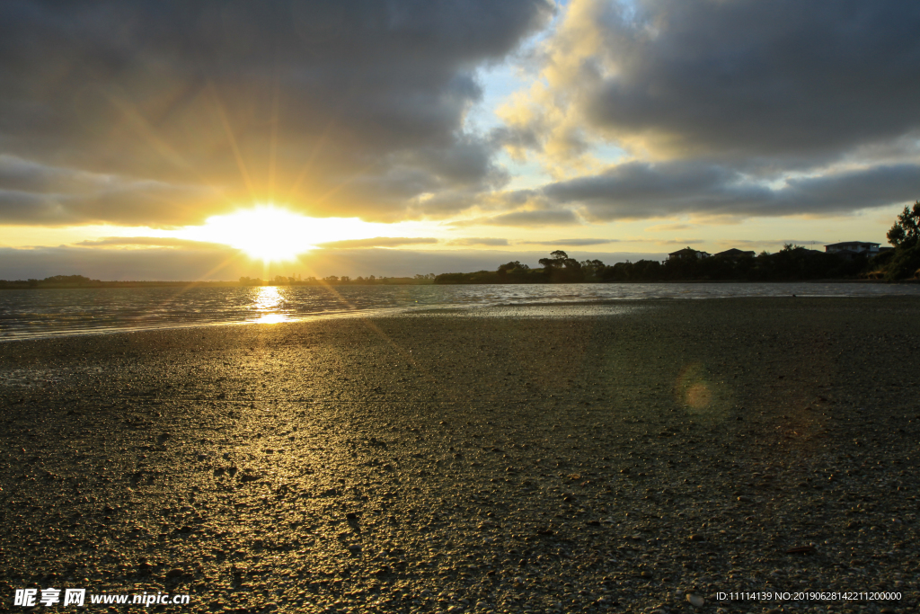 奥克兰海滨夕阳风景