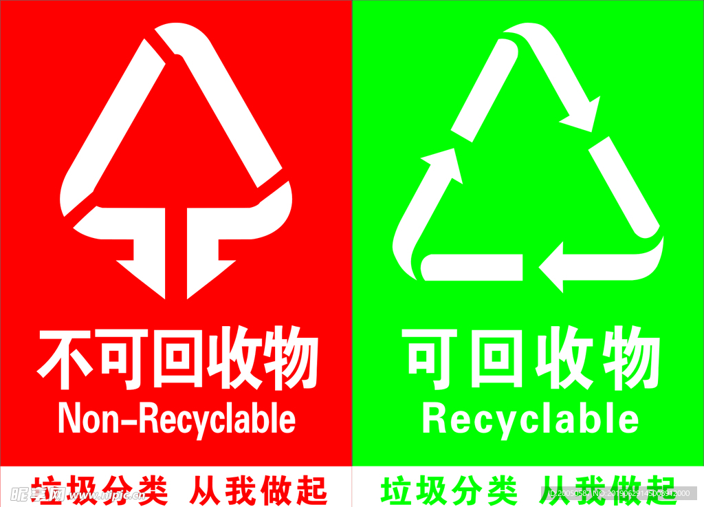 垃圾分类标识 可回收 不可回收