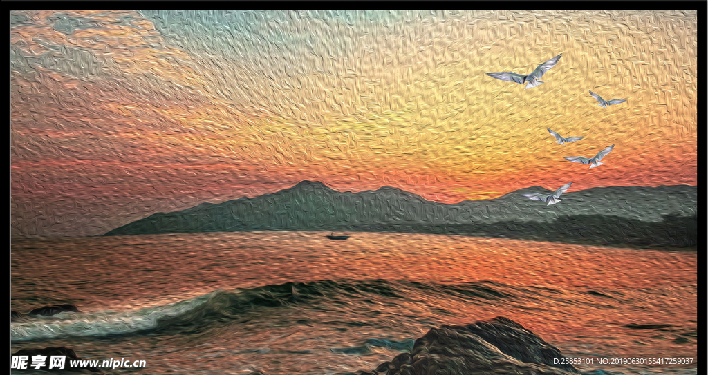 日落油画