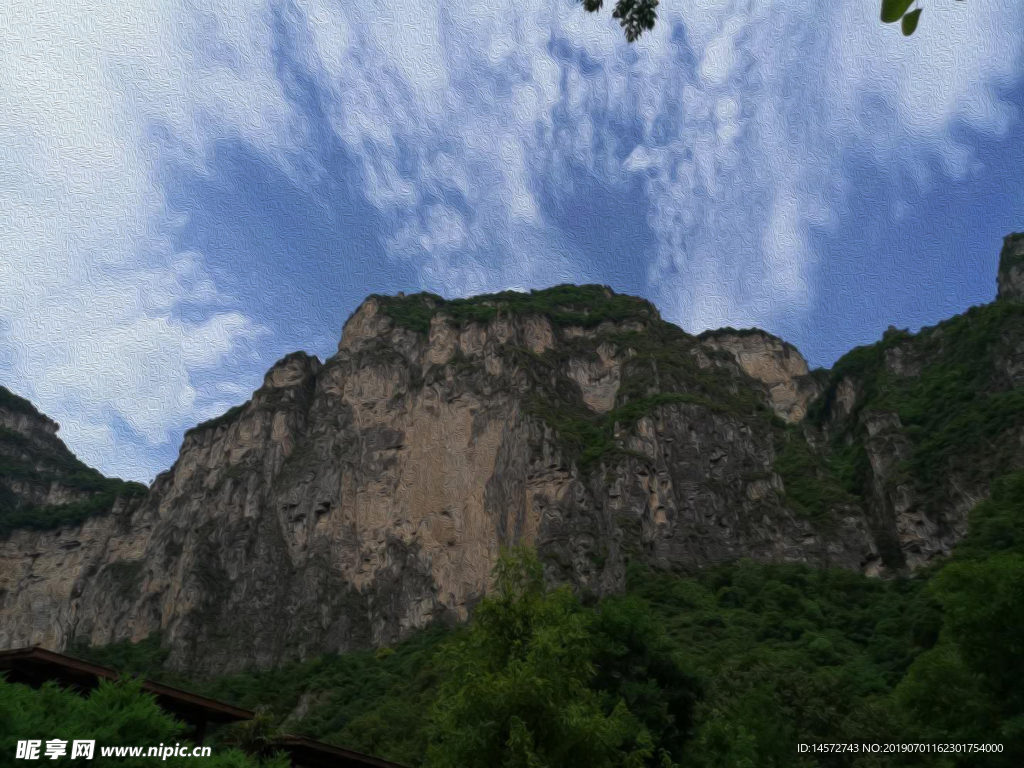 蓝天奇石山峰摄影图