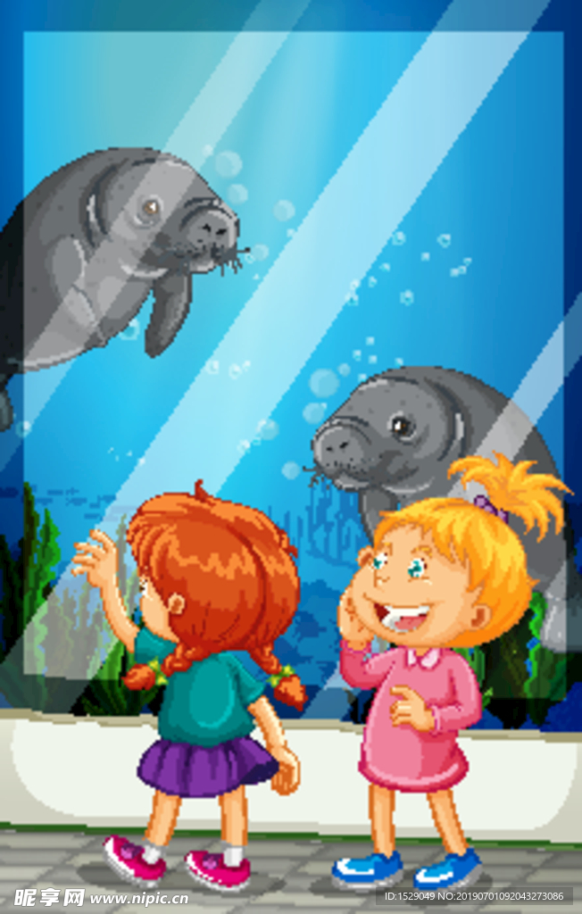 参观水族馆的儿童