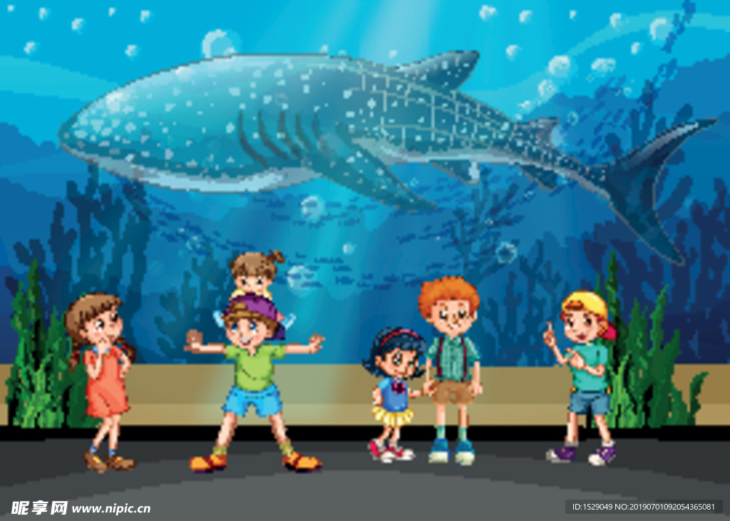 参观水族馆的儿童