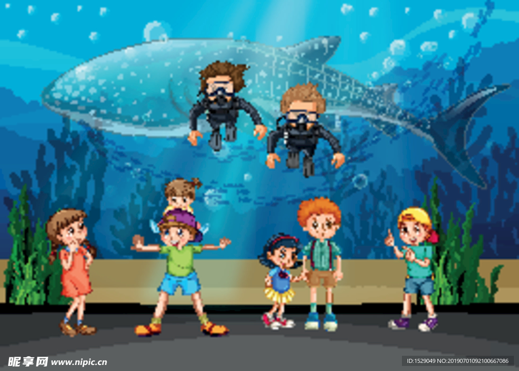 参观水族馆的儿童