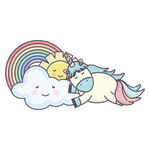 彩虹中可爱的独角兽云朵矢量图