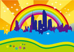 卡通城市彩虹矢量