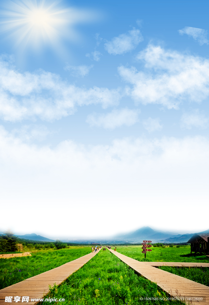 蓝天草地背景
