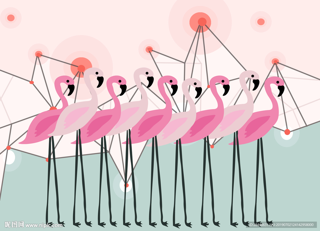 北欧简约时尚火烈鸟背景墙