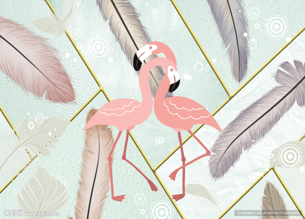 北欧简约时尚羽毛火烈鸟背景墙