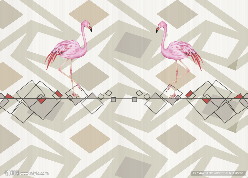 北欧简约时尚几何火烈鸟背景墙