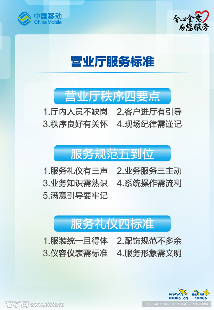 中国移动营业厅服务标准