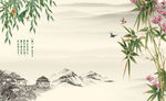 山景竹子花鸟