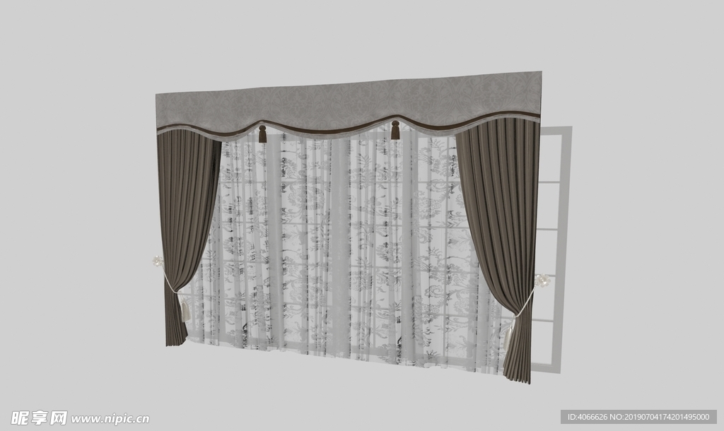 欧式窗帘玻璃窗3d模型