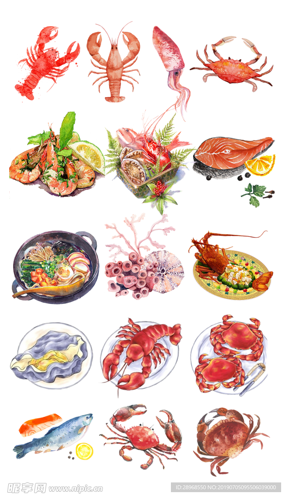 手绘海鲜食物