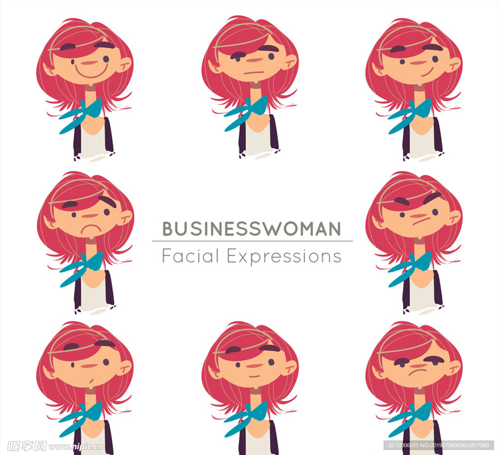 8款彩绘红发商务女子头像