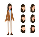 创意长发女子和6款表情头像