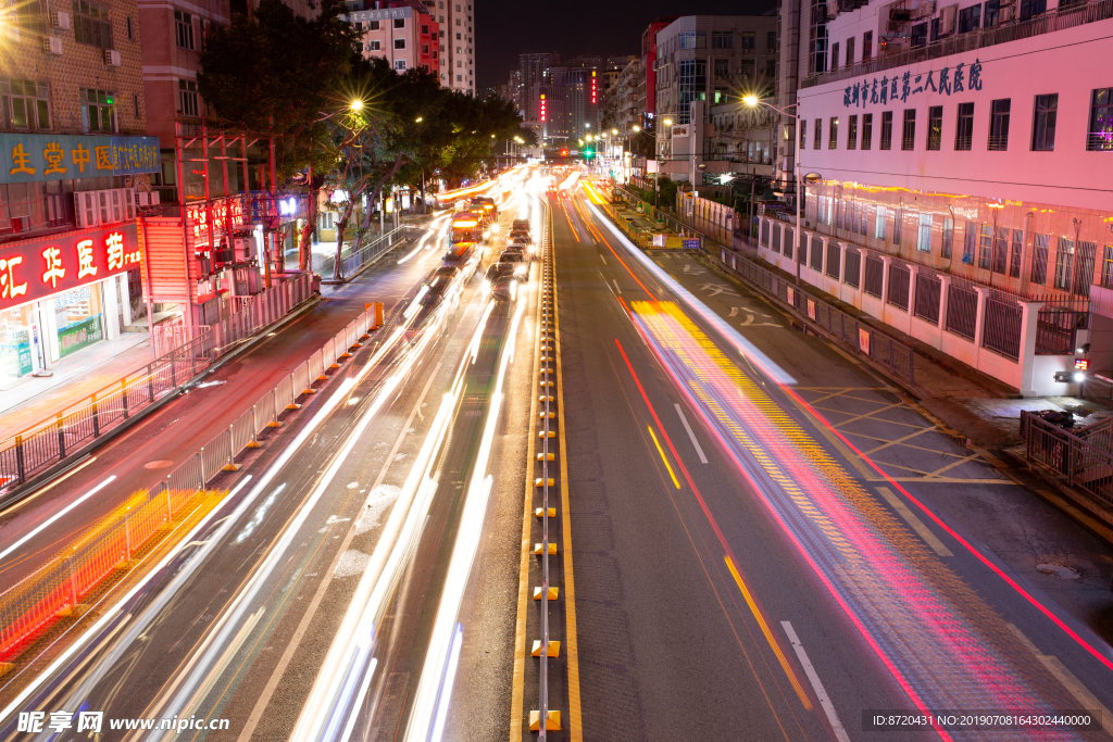 天桥马路车流夜景街景
