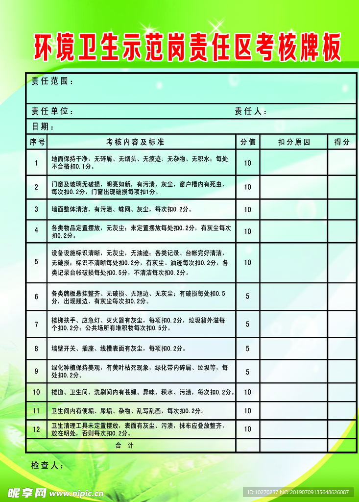 环境卫生示范岗责任区考核
