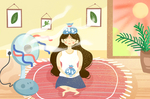 夏日清爽女孩插画