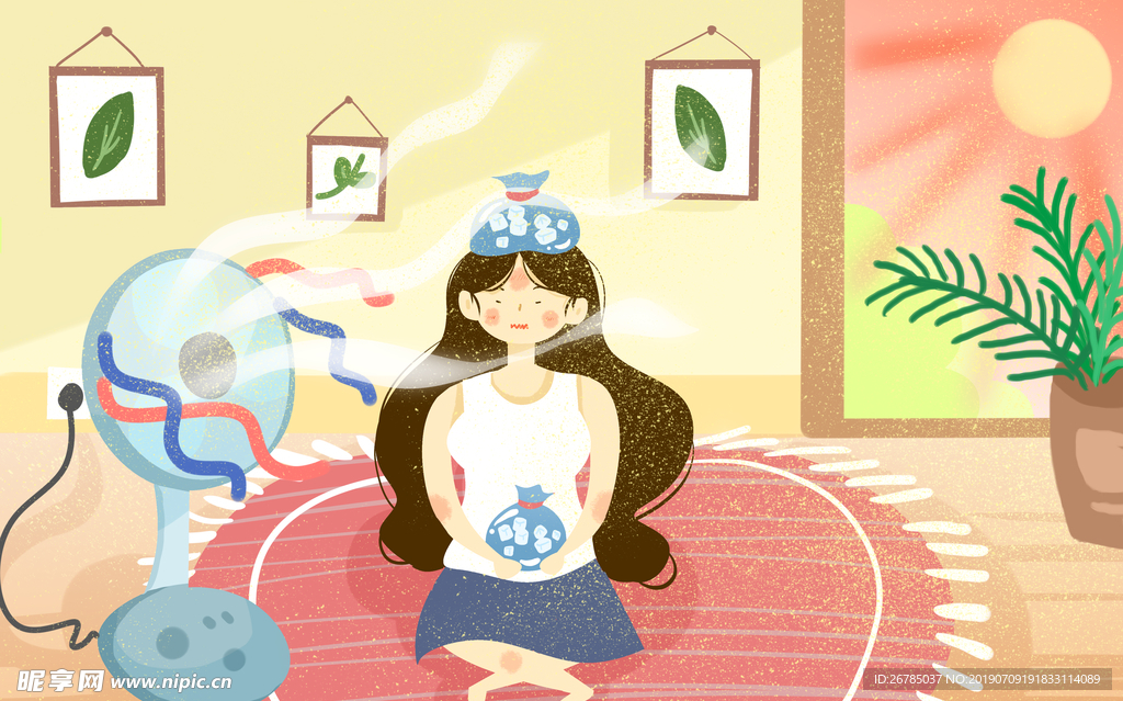 夏日清爽女孩插画