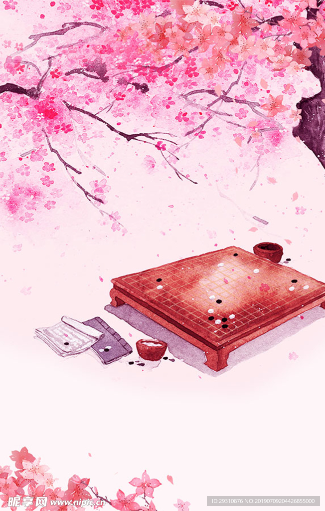 粉色春季桃花棋盘背景