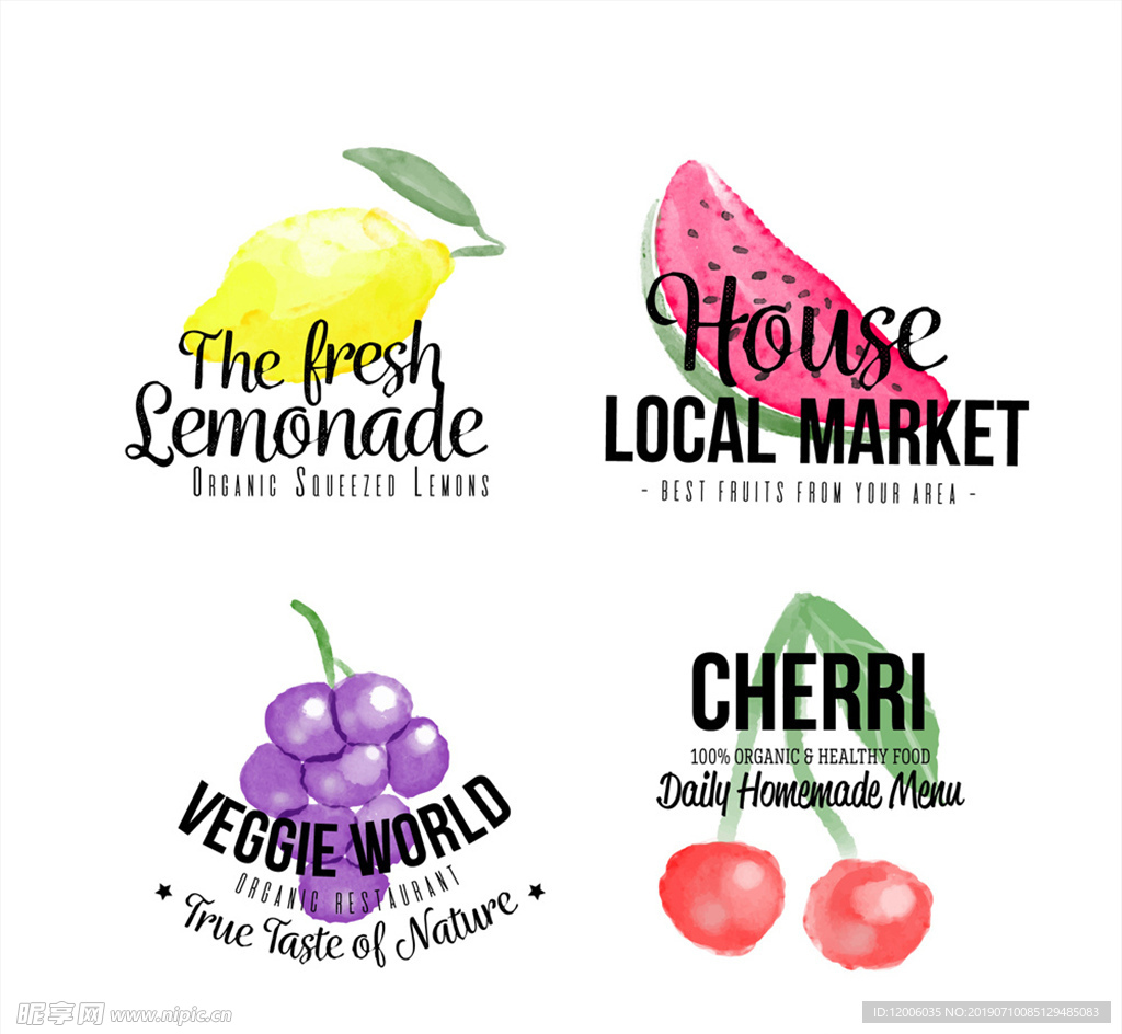 4款水彩绘水果手工食品标签