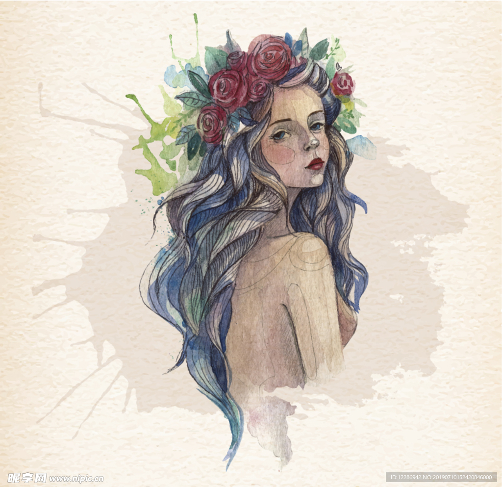 戴花圈女生插画