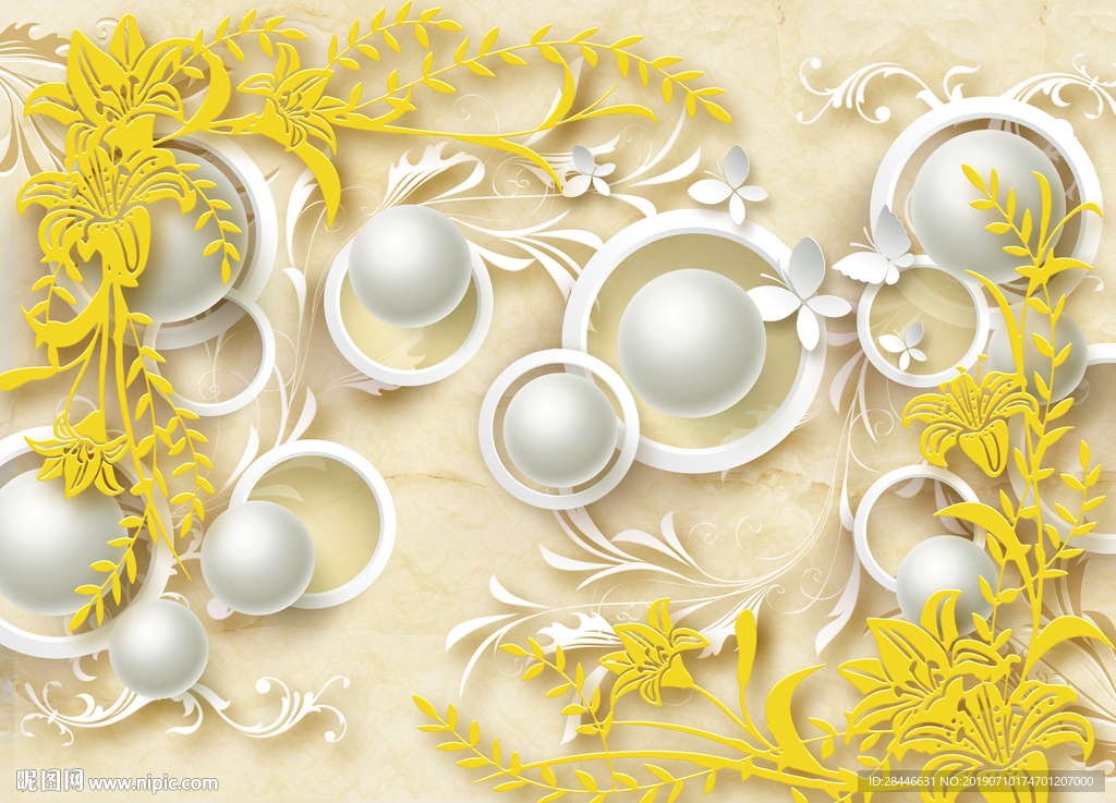 3D浮雕花卉背景墙