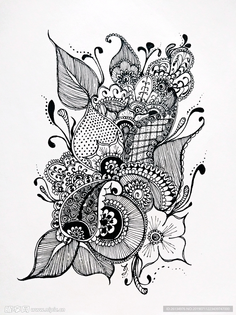 植物黑白装饰画