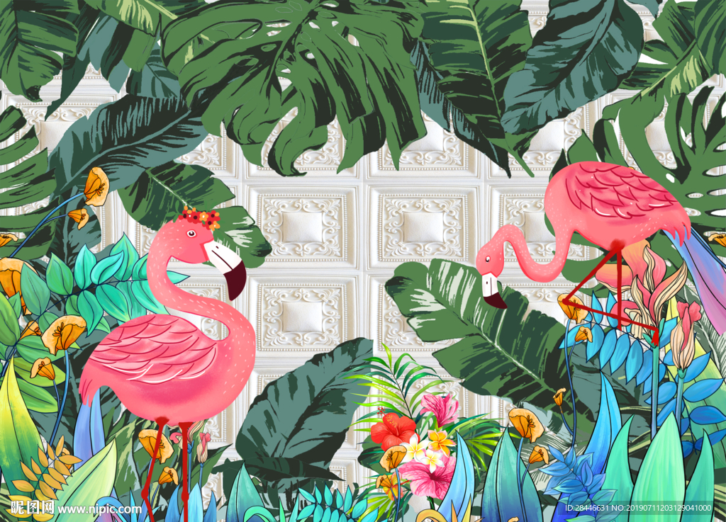 北欧简约时尚火烈鸟背景